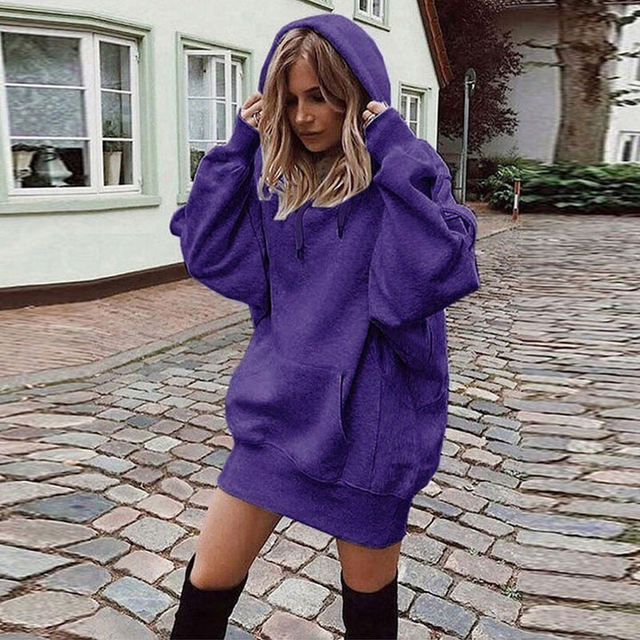 Damen Oversize Kapuzenkleid mit Kängurutasche Drune