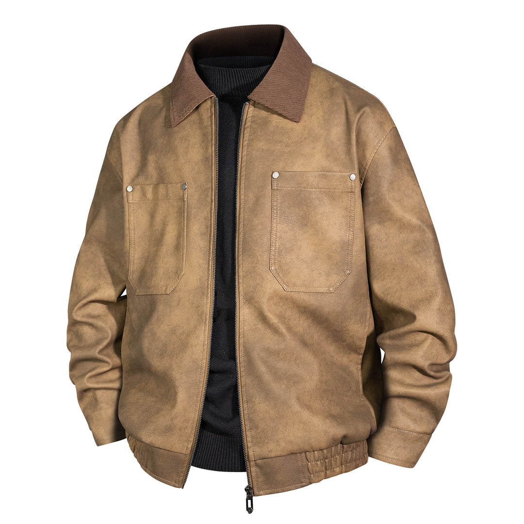Herren Kurzjacke aus Veloursleder-Imitat mit geripptem Kragen und aufgesetzten Brusttaschen Drune