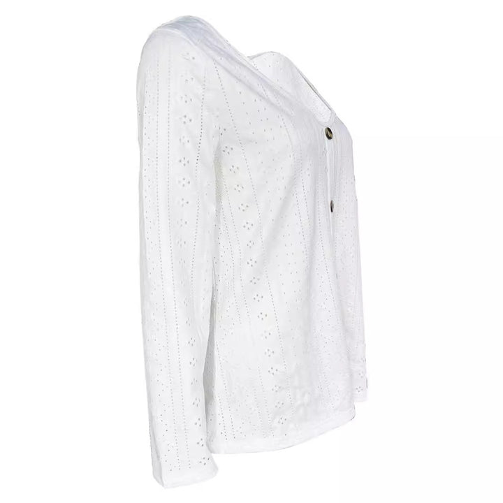 Damen Fein strukturiertes Langarmshirt mit eleganten Knöpfen Drune