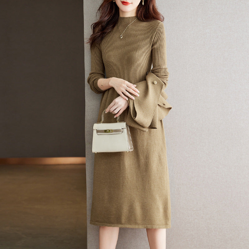 Damen elegantes Strickkleid mit schickem Blazer-Design und stilvollen Knopfdetails Drune