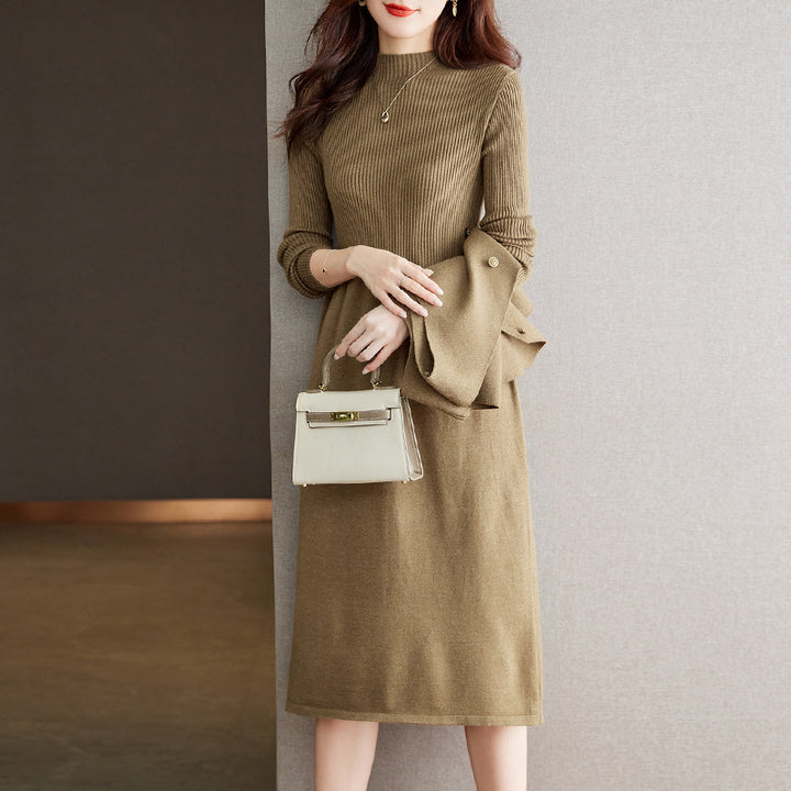 Damen elegantes Strickkleid mit schickem Blazer-Design und stilvollen Knopfdetails Drune