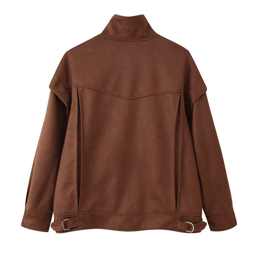 Damen Modische Utility-Jacke mit hohen Kragen und praktischen Taschen Drune