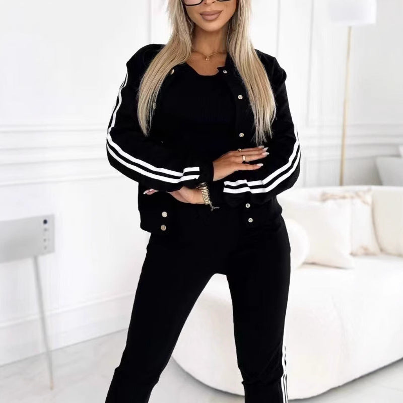 Damen nan sportliches Jogginganzug-Set mit Collegejacke, kurzes Top und slim-fit Jogginghose Drune