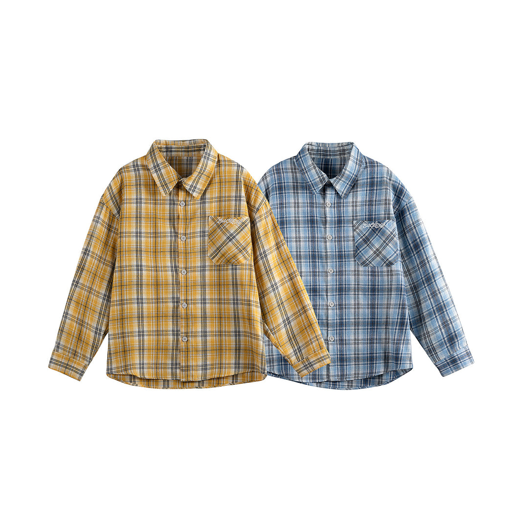 Unisex Lockerer Flanell-Buttondown im Overshirt‑Schnitt mit abgerundetem Saum Drune