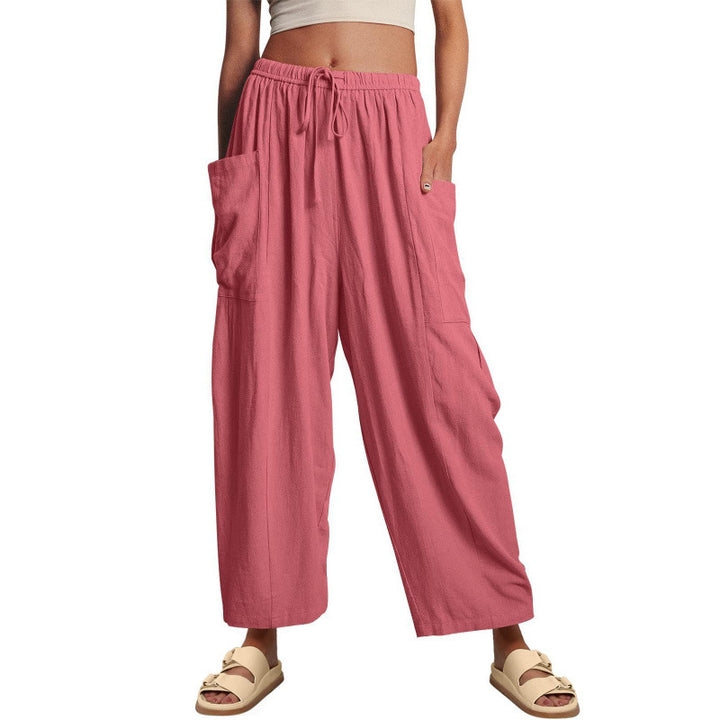 Damen weite und bequeme Sommerhose mit elastischem Bund und praktischen Taschen Drune