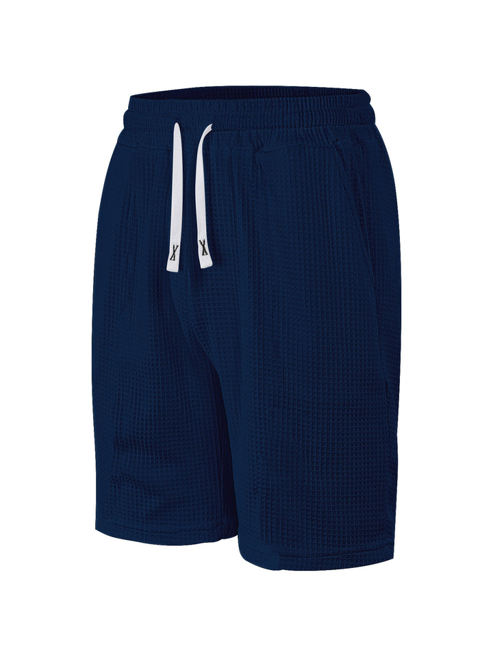 Herren nan atmungsaktive Waffel-Pyjama-Shorts mit elastischem Komfortbund, Tunnelzug und seitlichen Eingrifftaschen Drune