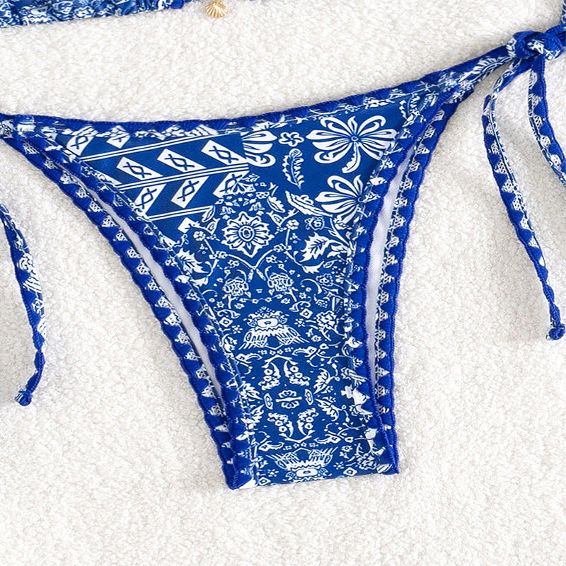 Damen Triangel-Bikini mit verspieltem Muster und eleganten Bindebändern Drune