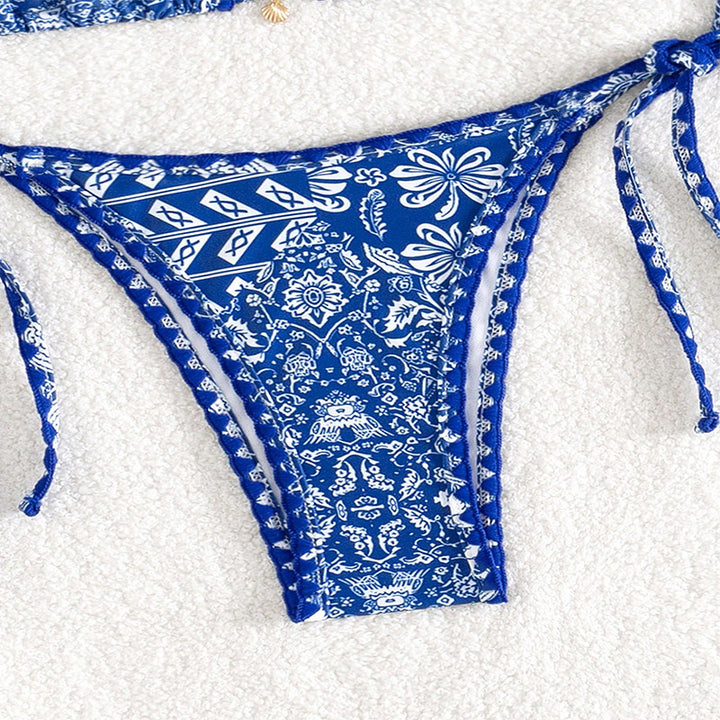 Damen Triangel-Bikini mit verspieltem Muster und eleganten Bindebändern Drune