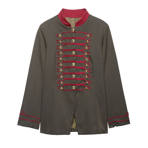 Damen Militärinspirierte Kastenjacke mit dekorativen Froschverschlüssen und Stehkragen Drune