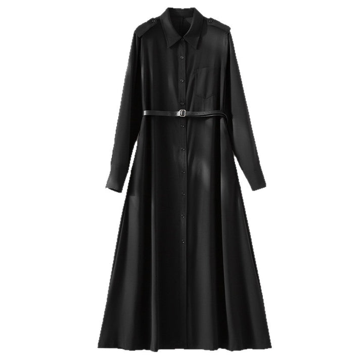 Damen Maxikleid als Hemdkleid mit Taillengürtel und Epauletten Drune