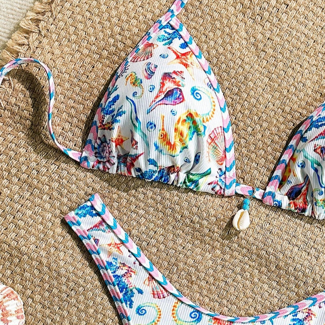 Damen Triangel-Bikini mit maritimem Muster und stylischen Details Drune
