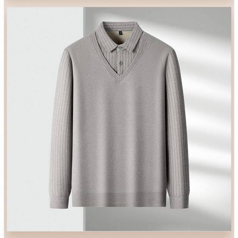 Herren Feinstrick-Pullover mit V-Ausschnitt und integriertem Polokragen Drune