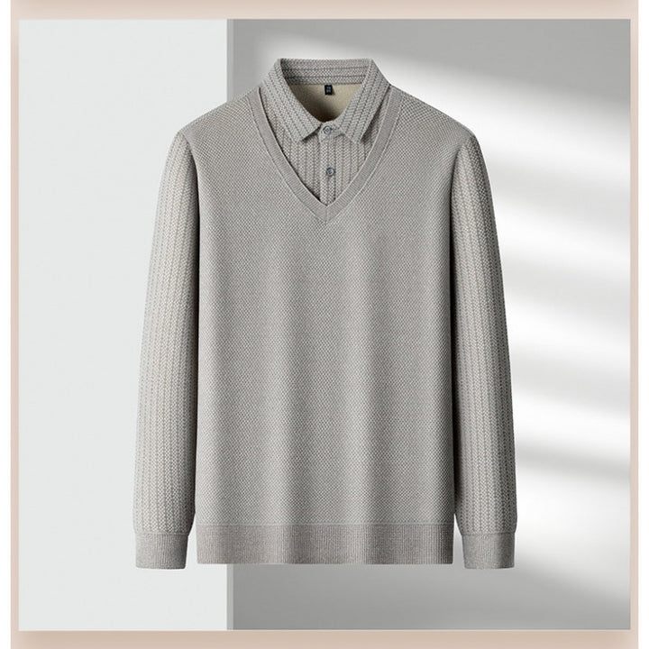 Herren Feinstrick-Pullover mit V-Ausschnitt und integriertem Polokragen Drune