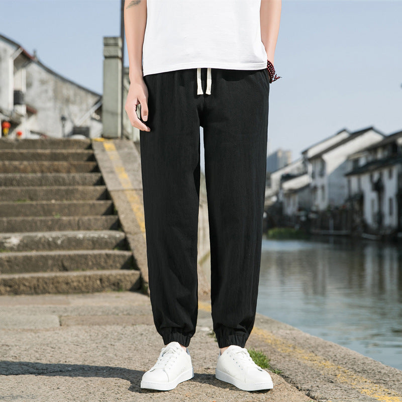 Herren nan tapered Leinen-Baumwoll-Jogger mit Kordelzug, elastischem Knöchelbündchen und schlanker Silhouette Drune