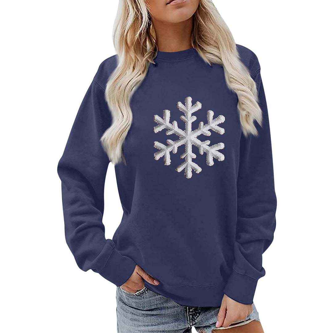 Damen Sweatshirt mit funkelndem Schneeflockenmotiv und lässigem Schnitt Drune