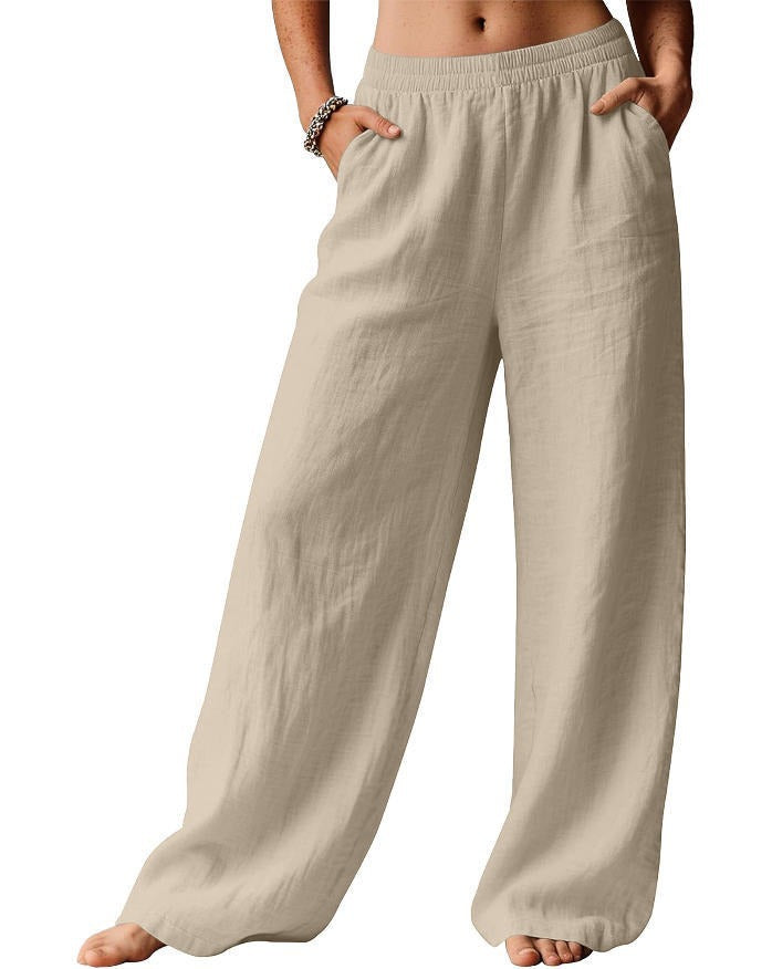 Damen bequeme weite Leinenhose mit elastischem Bund Drune