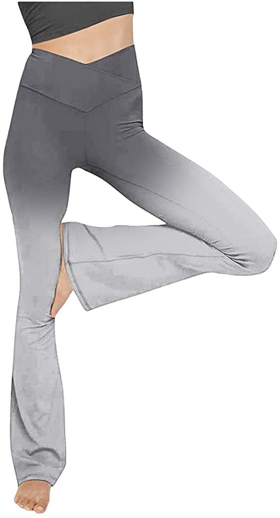 Damen nan taillenhohe Yogahose mit überkreuztem Bund und ausgestelltem Saum mit Schlitz Drune