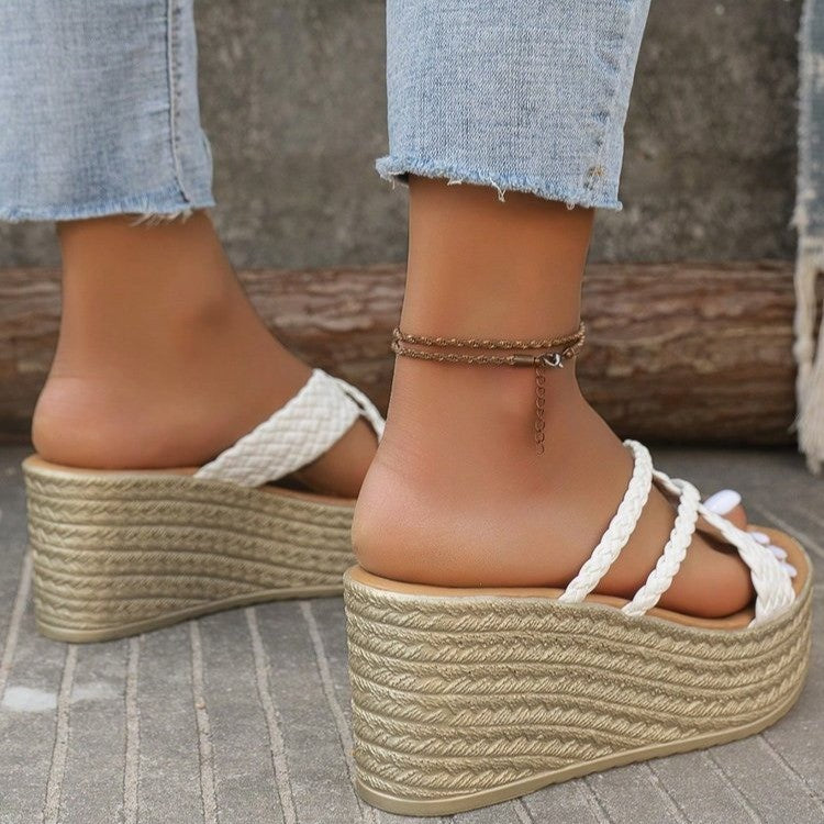 Damen Plateau-Sandalen mit geflochtenem Riemendesign und rutschfester Sohle Drune