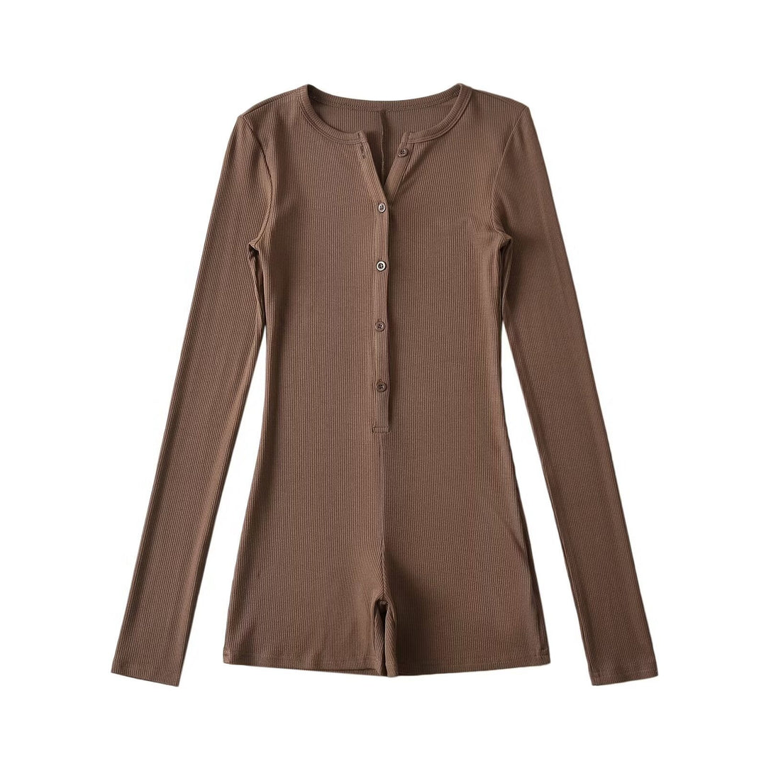 Damen Langarm-Jumpsuit mit Knopfverschluss Drune