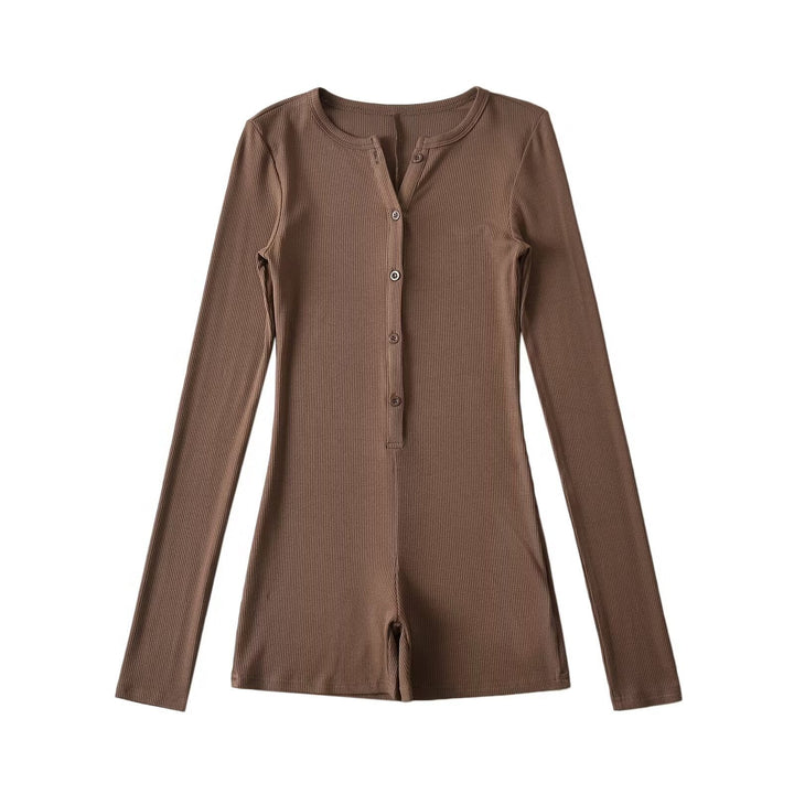 Damen Langarm-Jumpsuit mit Knopfverschluss Drune