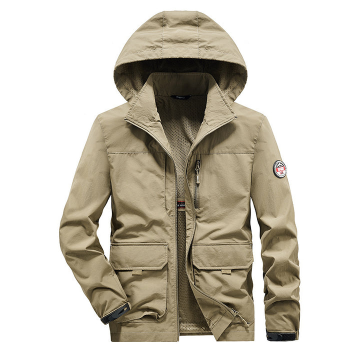 Herren Ultraleichte Kapuzen-Fieldjacke mit Mesh-Innenfutter und Mehrfach-Taschen Drune