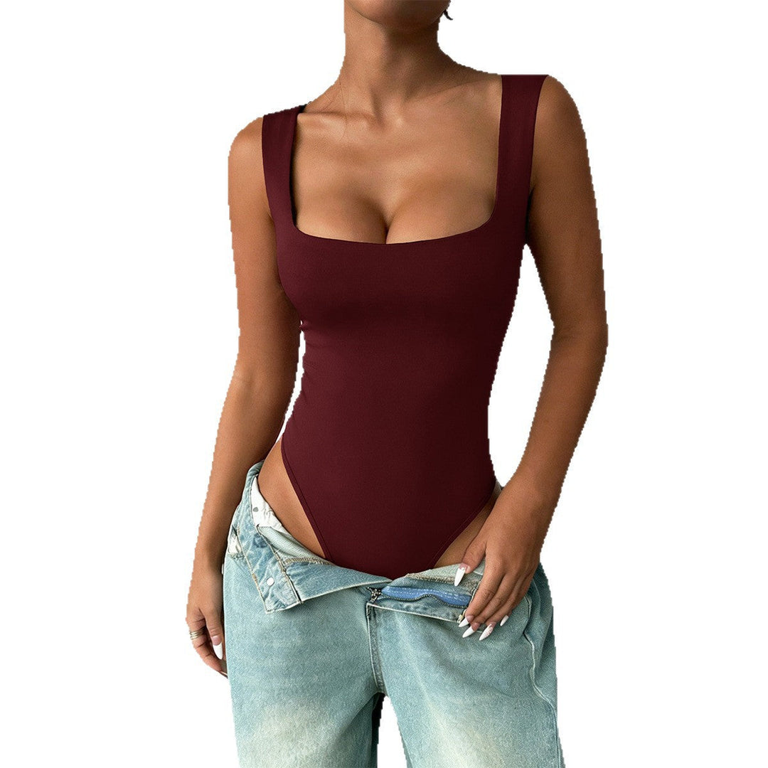 Damen eleganter Hochschnitt Badeanzug mit Quadrat-Ausschnitt Drune