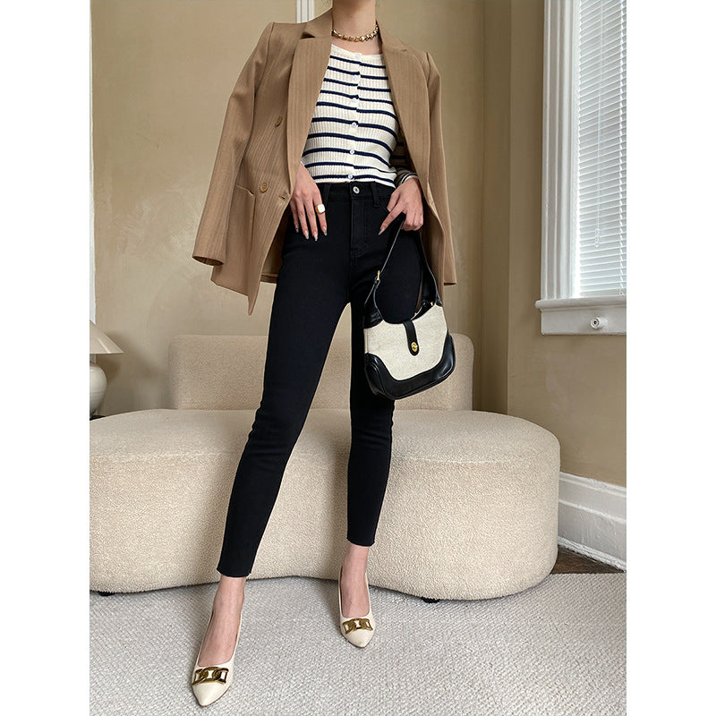 Damen figurbetonte Jeans mit hohem Bund und modernem Design Drune