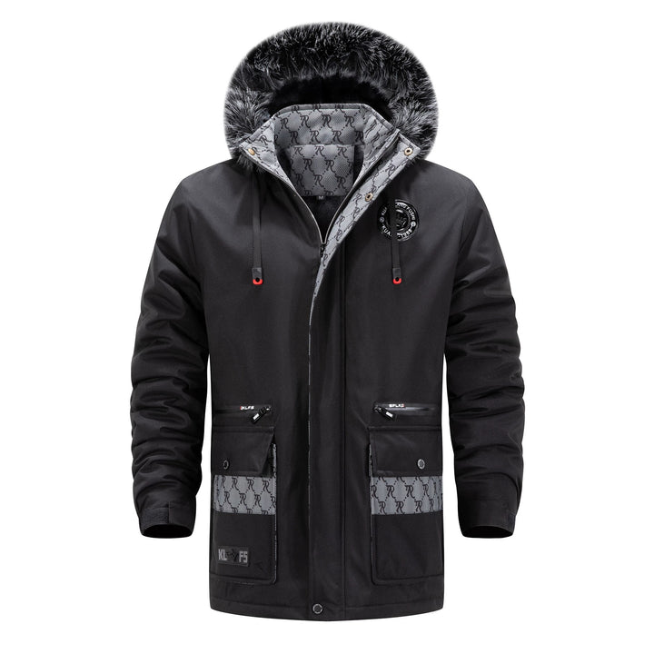 Herren Langer Thermo-Parka mit Kapuze, Logo-Innenfutter und Multifunktions-Taschen Drune