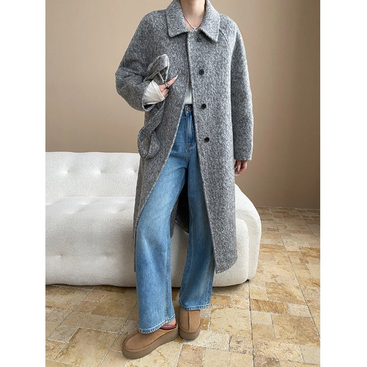 Damen eleganter Schnittstrickmantel mit praktischen Taschen Drune