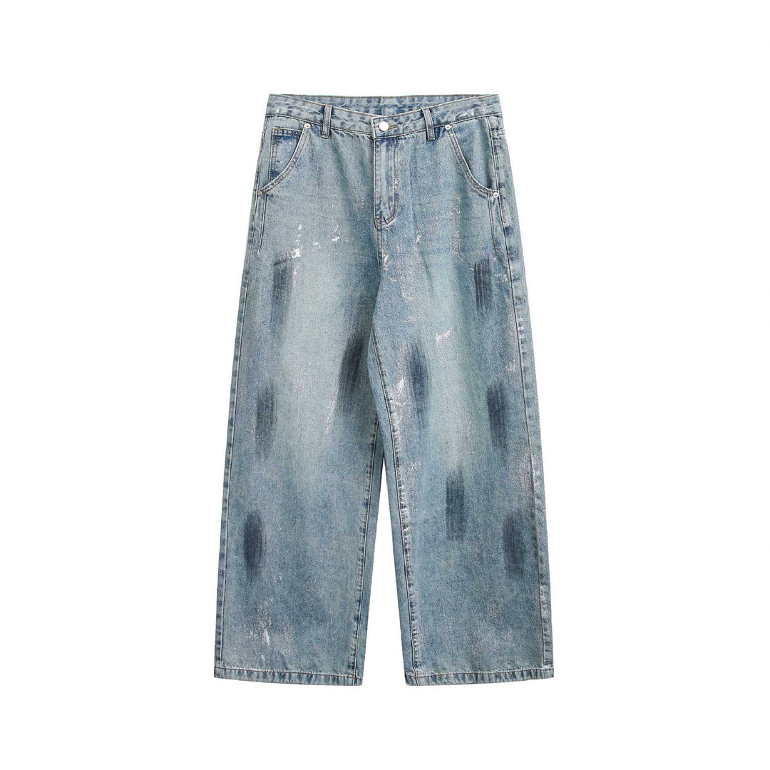 Damen weite Cropped-Jeans hochtailliert mit Used‑Effekt und Fleckoptik Drune