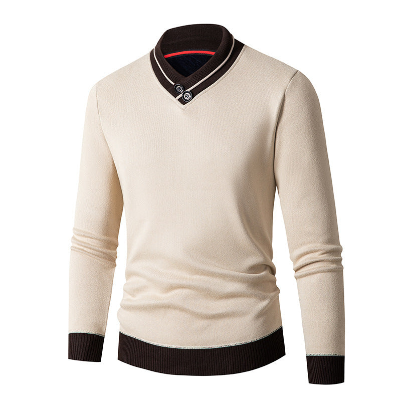 Herren modischer Pullover mit asymmetrischem Kragen und Knopfdetail Drune