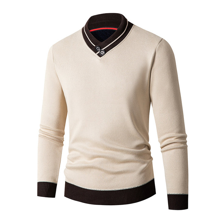 Herren modischer Pullover mit asymmetrischem Kragen und Knopfdetail Drune
