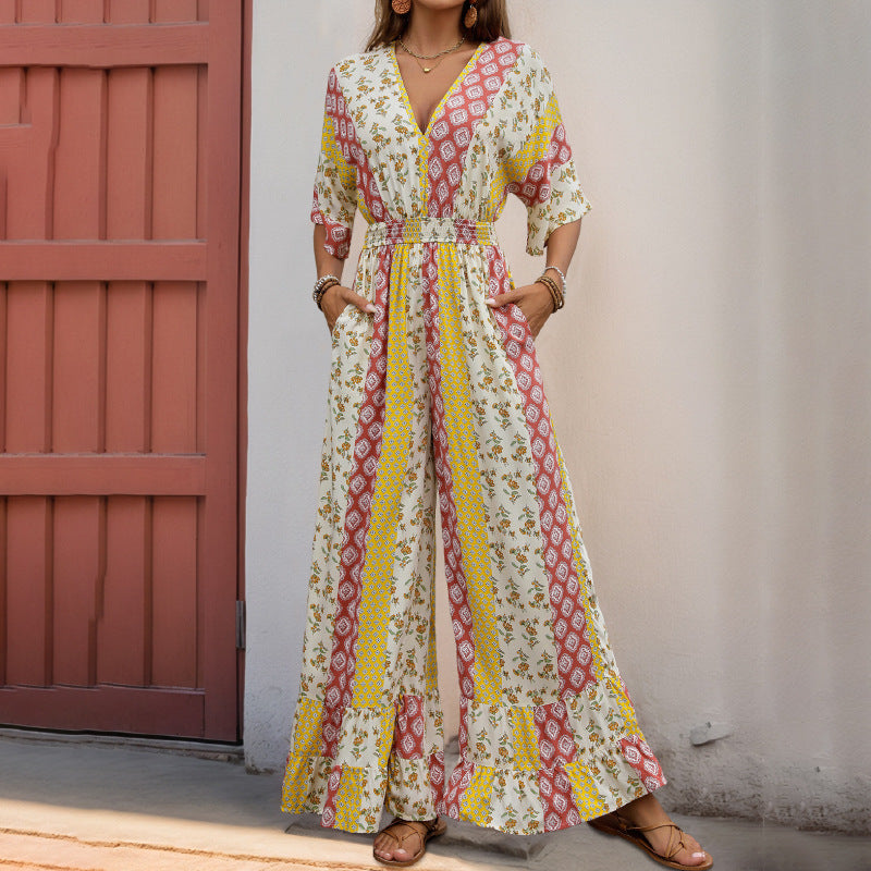 Damen Jumpsuit mit weitem Bein und elastischem Taillenzug Drune