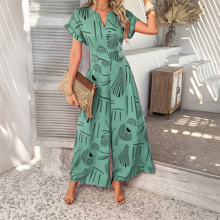 Damen Maxikleid mit modernen grafischen Mustern und elegantem V-Ausschnitt Drune