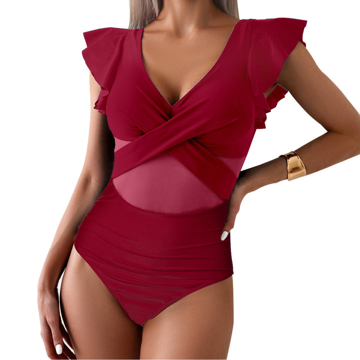 Damen Eleganter Einteiler Badeanzug mit verspielten Rüschen Drune