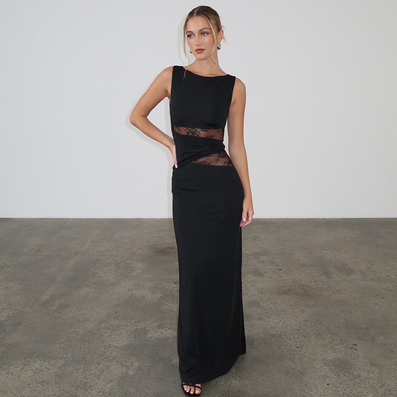 Damen Elegantes langes Kleid mit raffinierten Spitzendetails Drune