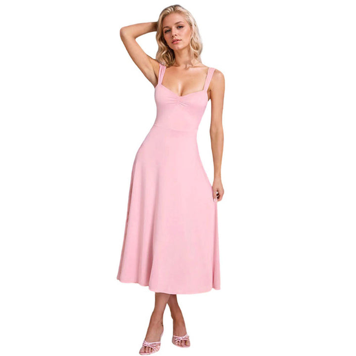 Damen Sommerliches Maxikleid mit tiefem V-Ausschnitt und fließendem Schnitt Drune