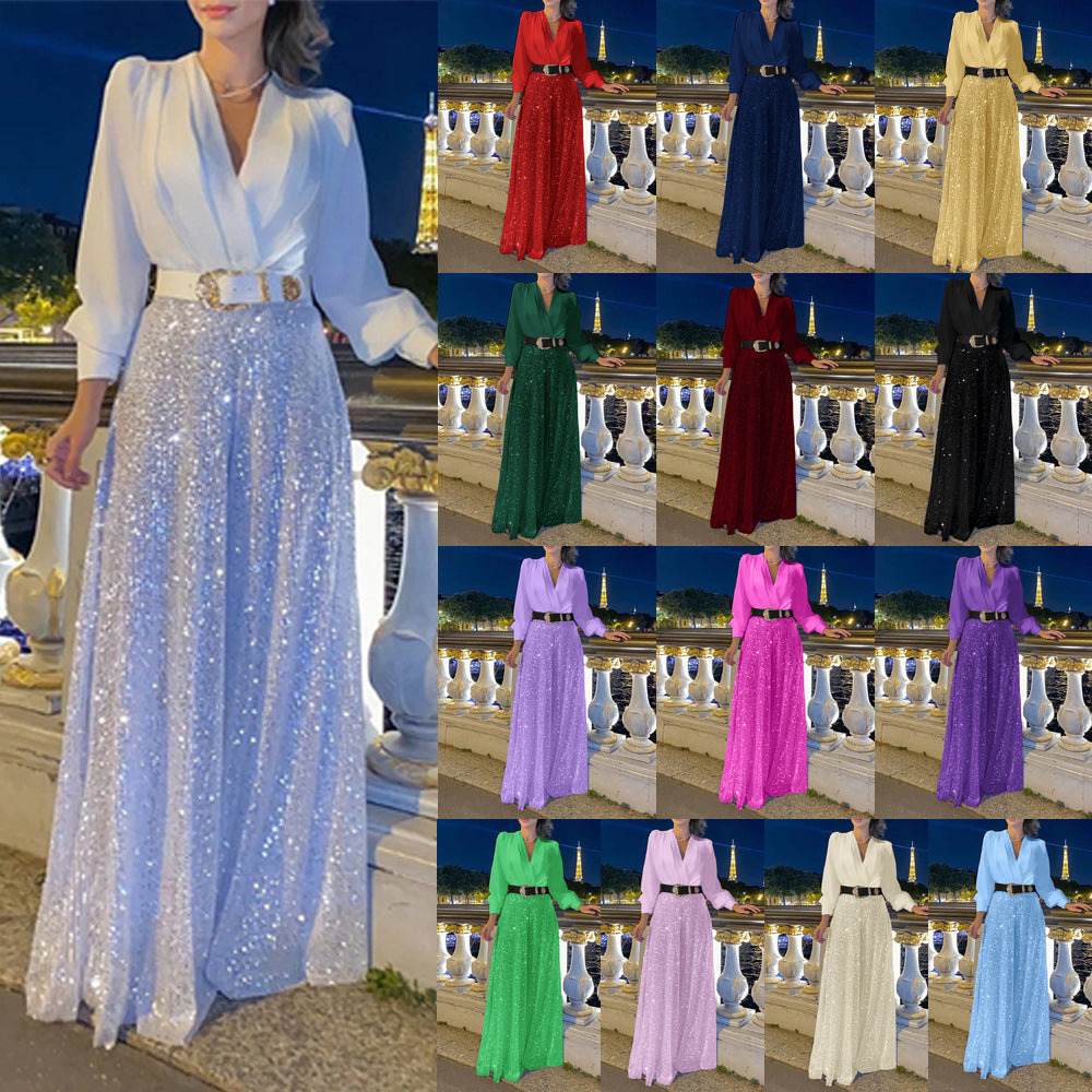 Damen Funkelndes Abendkleid mit elegantem Oberteil und glitzerndem Rock Drune