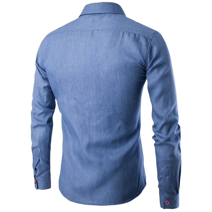Herren Denim Langarmhemd mit kontrastierenden Knöpfen und Brusttasche Drune