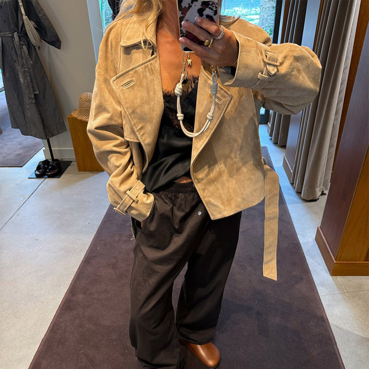 Damen elegante Übergangsjacke mit Gürteldetail Drune