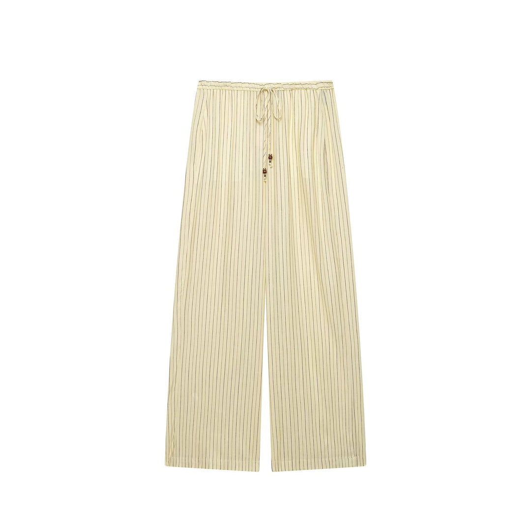 Damen Zweiteiliges gestreiftes Set aus Bluse mit Stehkragen und weiter Palazzohose Drune