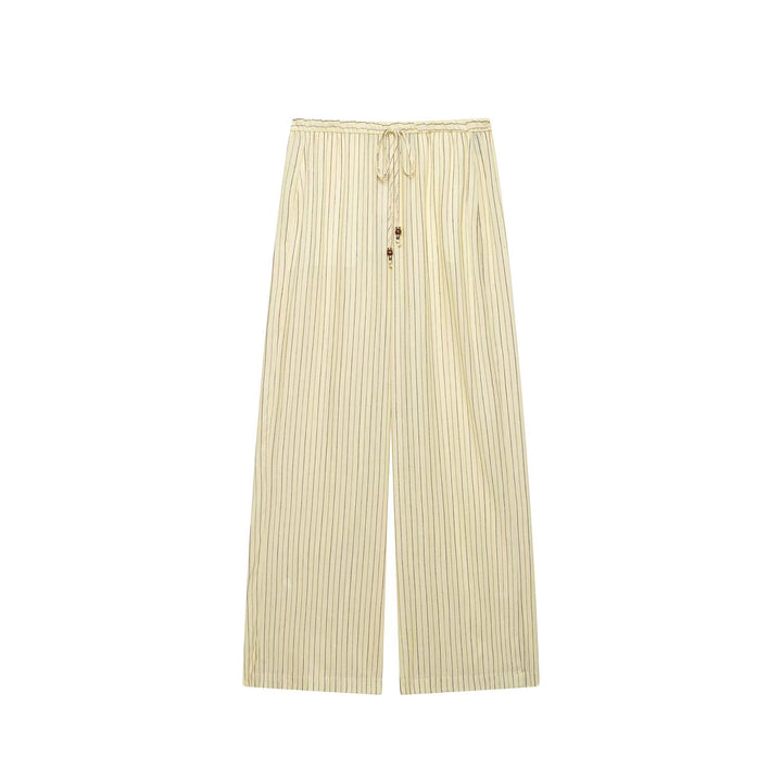 Damen Zweiteiliges gestreiftes Set aus Bluse mit Stehkragen und weiter Palazzohose Drune