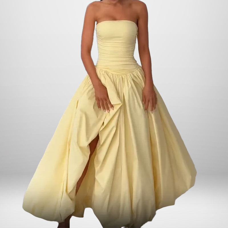 Damen Hochwertiges Bandeau-Maxikleid mit elegantem Schlitz und voluminösem Rock Drune