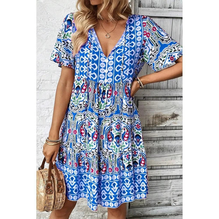 Damen Midi-Kleid mit verspieltem Muster und Knopfleiste Drune