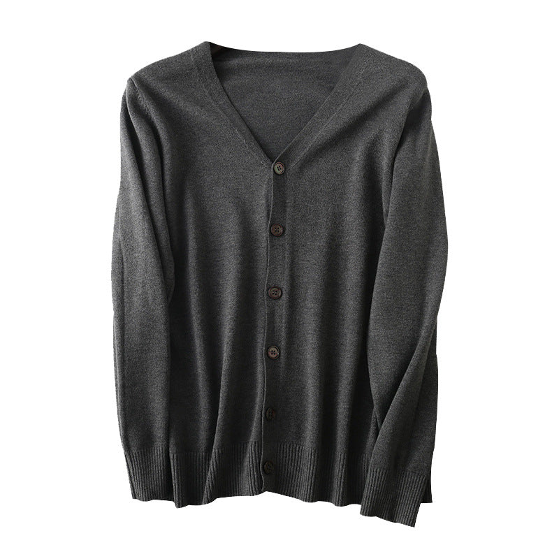 Herren Feiner V‑Ausschnitt-Cardigan aus leichtem Feinstrick mit geripptem Saum Drune