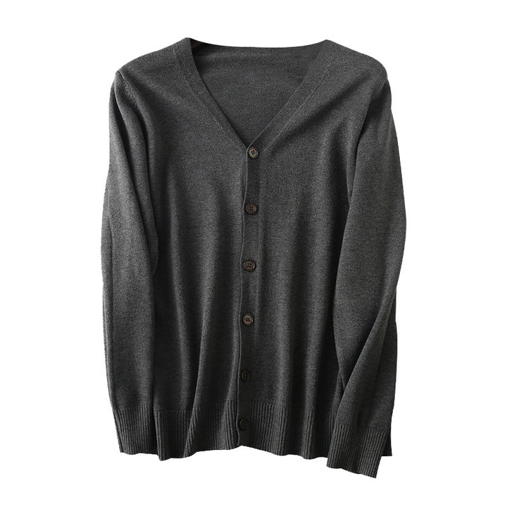 Herren Feiner V‑Ausschnitt-Cardigan aus leichtem Feinstrick mit geripptem Saum Drune
