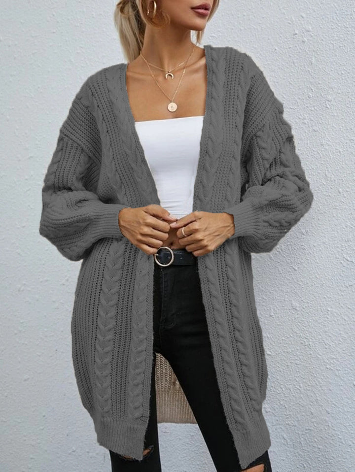 Damen Grobstrick Cardigan mit Kapuze und Zopfdesign Drune