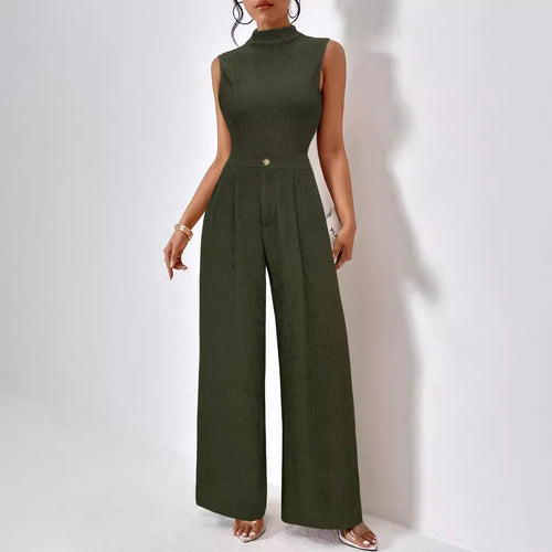 Damen eleganter Jumpsuit mit Rippstruktur und hochgeschlossenem Kragen Drune