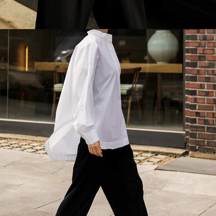 Damen Boxy-Baumwollbluse mit breitem Kentkragen und legerer Passform Drune