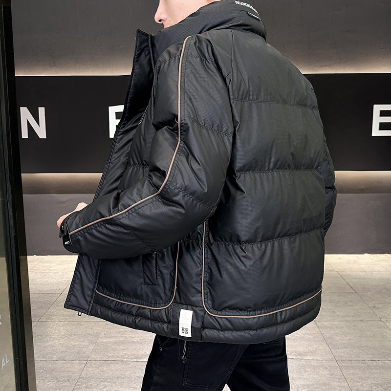 Herren Wattierte Steppjacke mit hohem Kragen, Druckknopfblende & kontrastierendem Seitenstreifen Drune